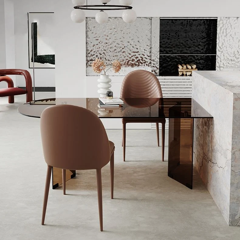 Modern Glaswerk Top Dining Table Double Pedestal Base Dining Table Black