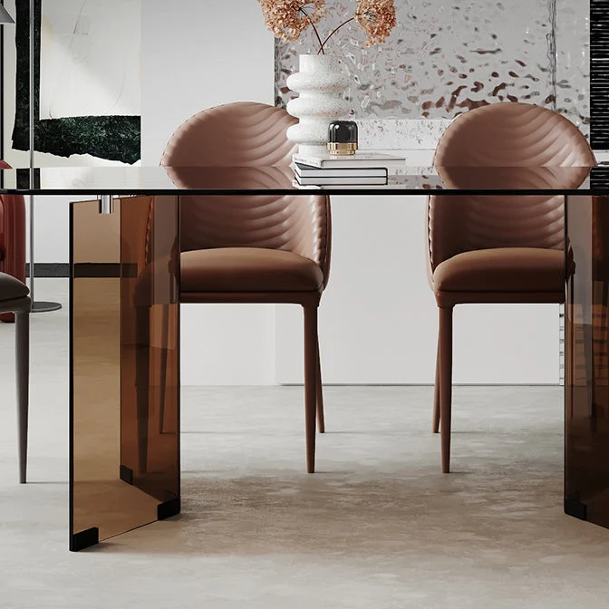 Modern Glaswerk Top Dining Table Double Pedestal Base Dining Table Black