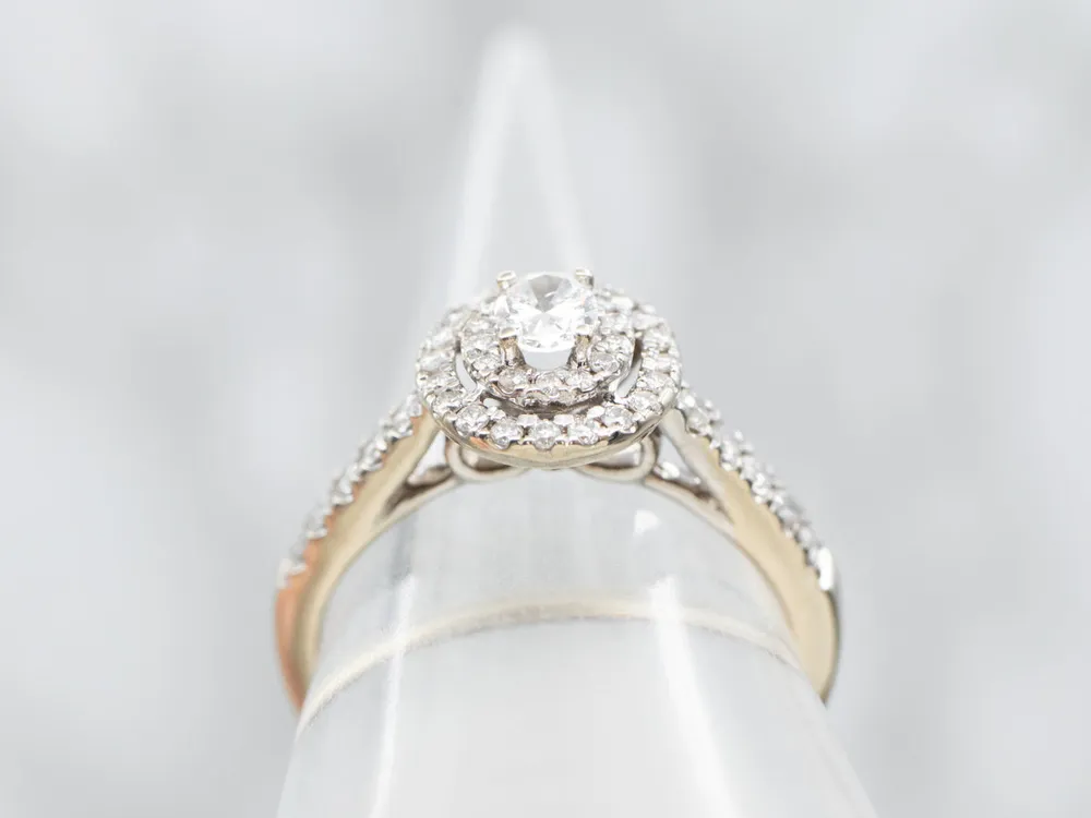 Modern Oval Cut Diamond Engagement Ring Double Diamond Halo