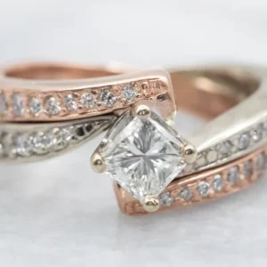 Modern Two Tone Diamond Bypass Engagement Ring
