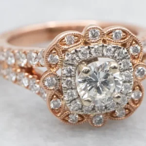 Modern Two Tone Diamond Double Halo Engagement Ring
