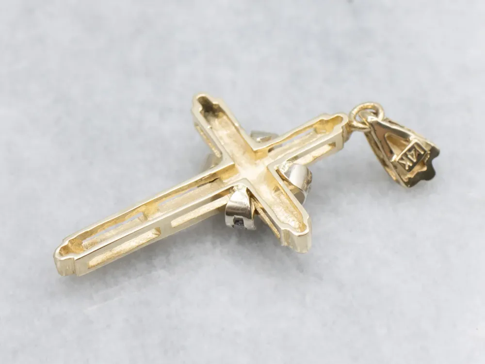 Modern Two-Tone Gold Diamond Cross Pendant