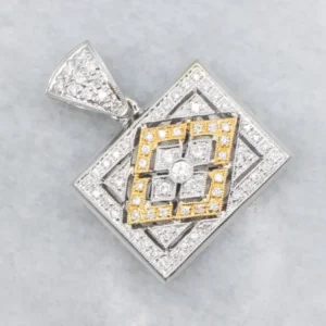 OEM Kwaliteit Open Work Two Tone Diamond Rectangular Pendant