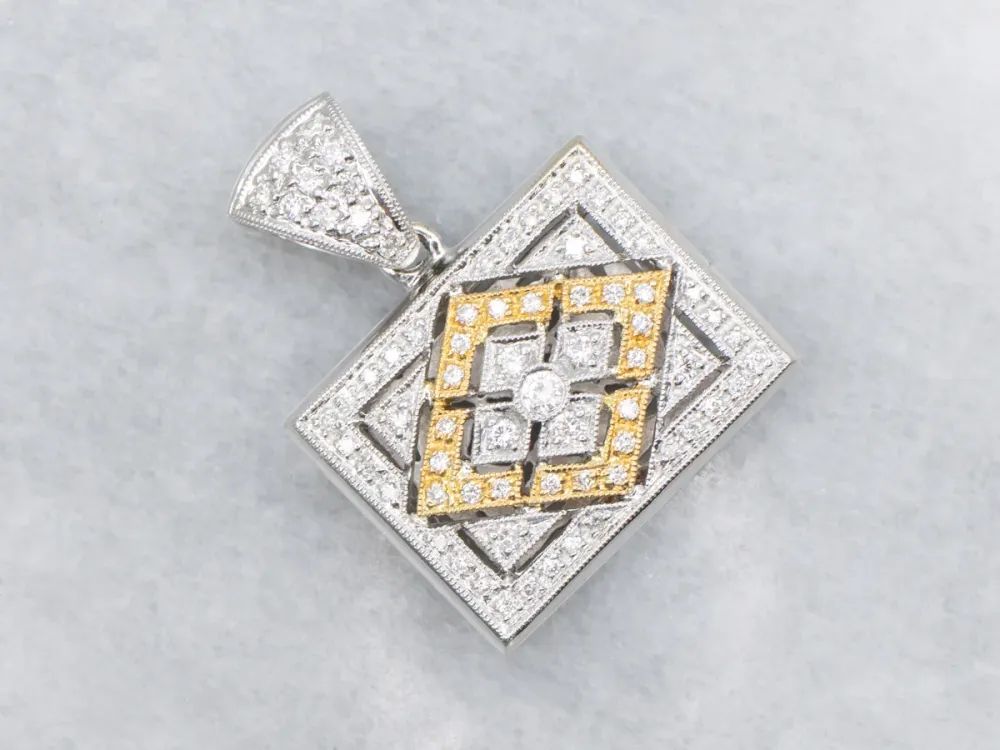 OEM Kwaliteit Open Work Two Tone Diamond Rectangular Pendant
