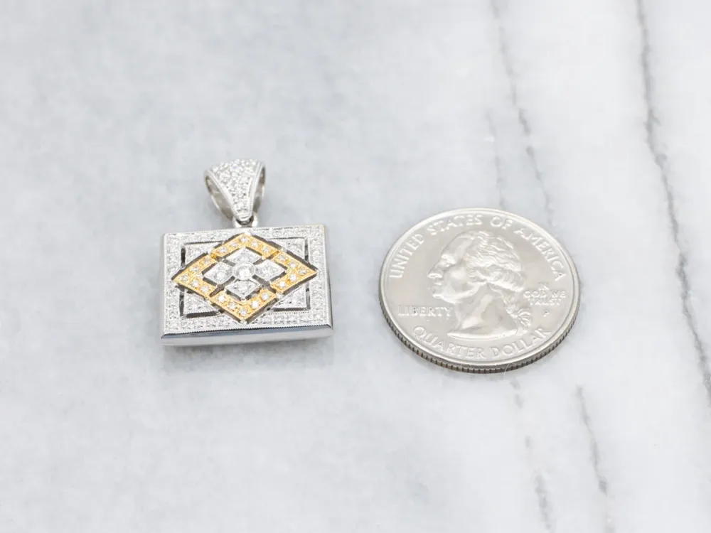 OEM Kwaliteit Open Work Two Tone Diamond Rectangular Pendant