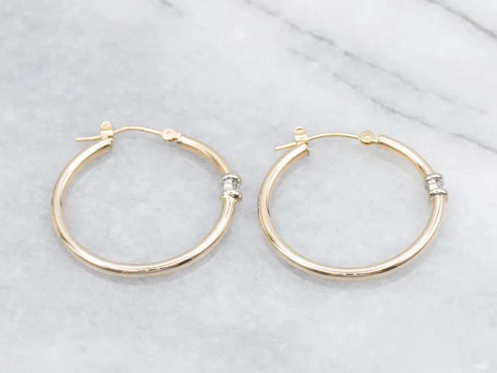 Ophangingsarm Two-Tone Gouden Diamond Hoop Earrings