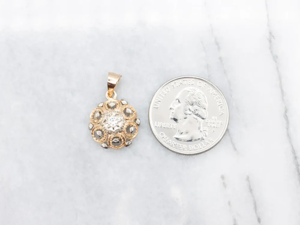 Ornate Two Tone Gouden Diamond Pendant