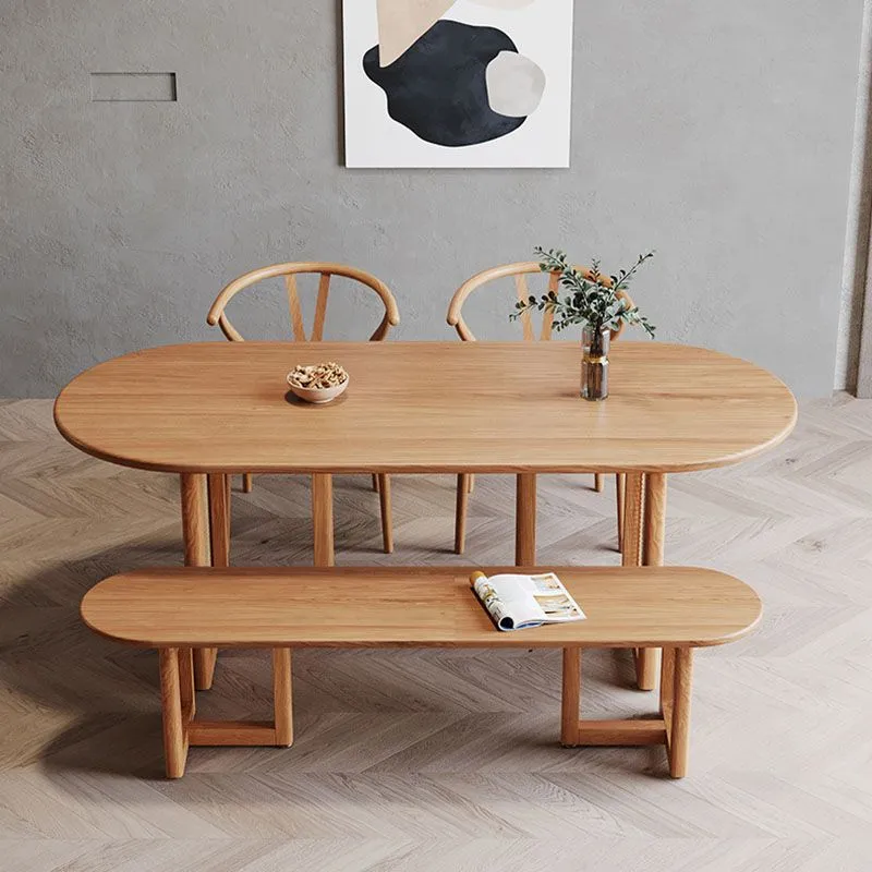 Oval Eenkleurig Wood Dining Table Modern Natural Furniture Double Pedestal 47