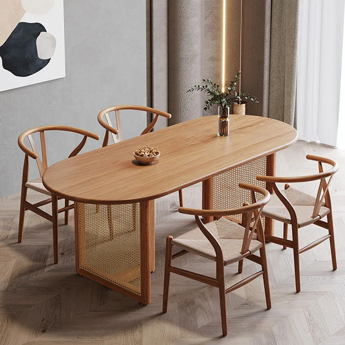 Oval Eenkleurig Wood Dining Table Modern Natural Furniture Double Pedestal 47