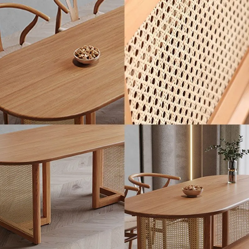 Oval Eenkleurig Wood Dining Table Modern Natural Furniture Double Pedestal 47