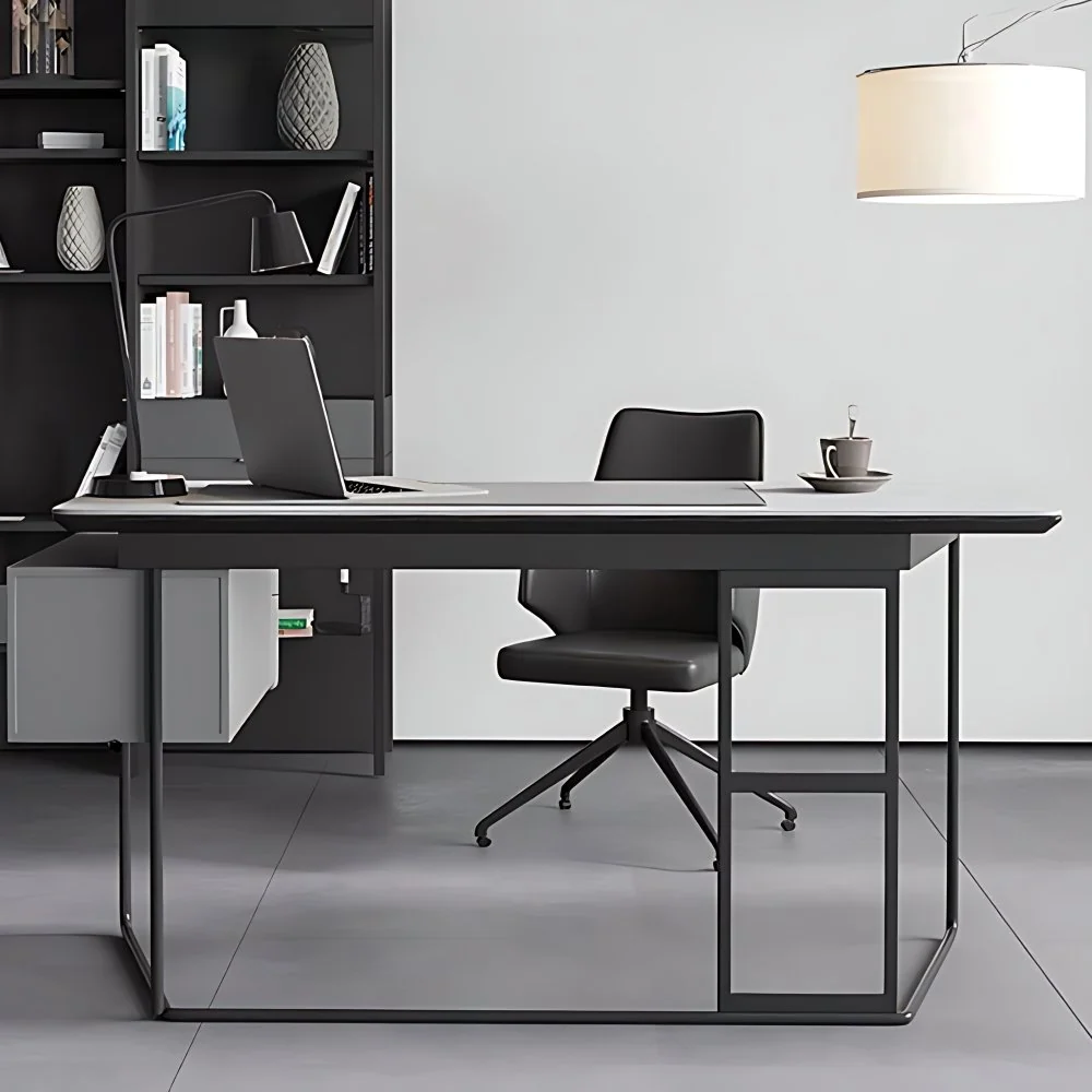 Rectangular Writing Desk Industrial Trestle Base Office Desk 2 Drawers - Set voor vooras 47