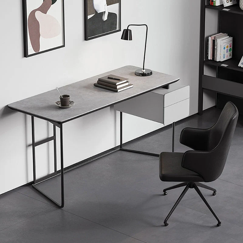 Rectangular Writing Desk Industrial Trestle Base Office Desk 2 Drawers - Set voor vooras 47