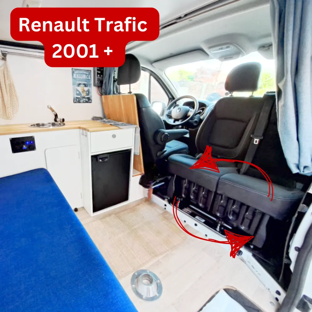 Renault Trafic 2nd Gen X83 (2001-2014) Kiravans Dubbel Passenger Seat Swivel voor verlaagde auto's