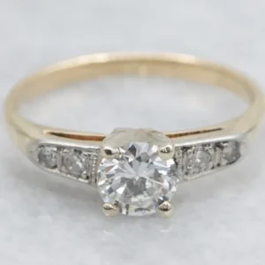 Retro 14K Two Tone Diamond Engagement Ring