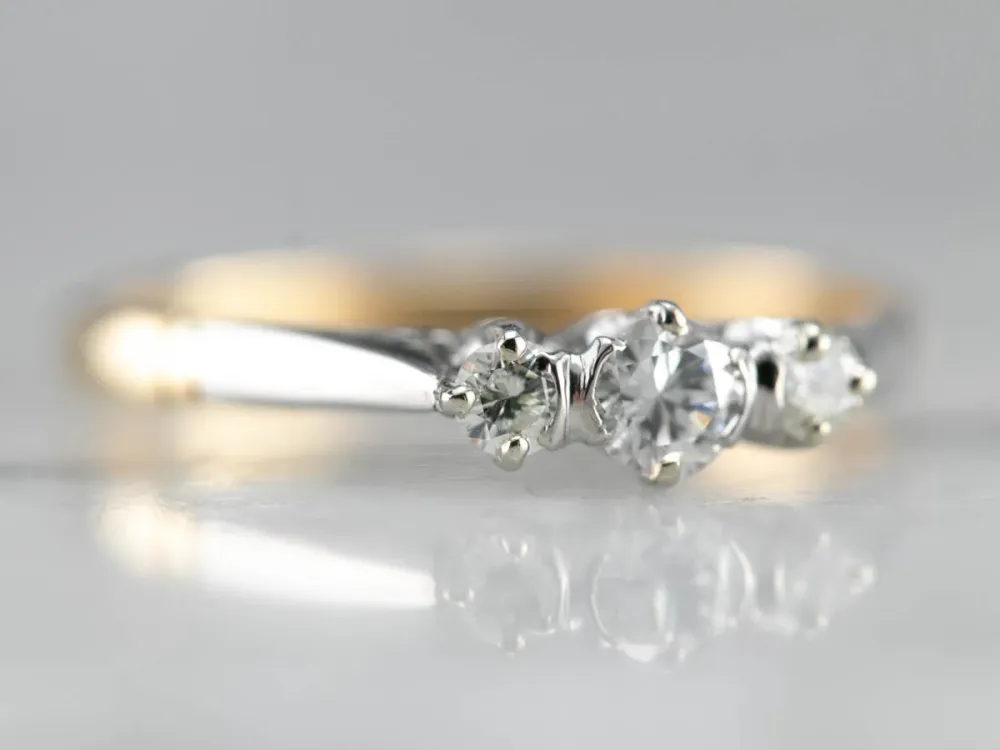 Retro Era Two Tone Diamond Engagement Ring