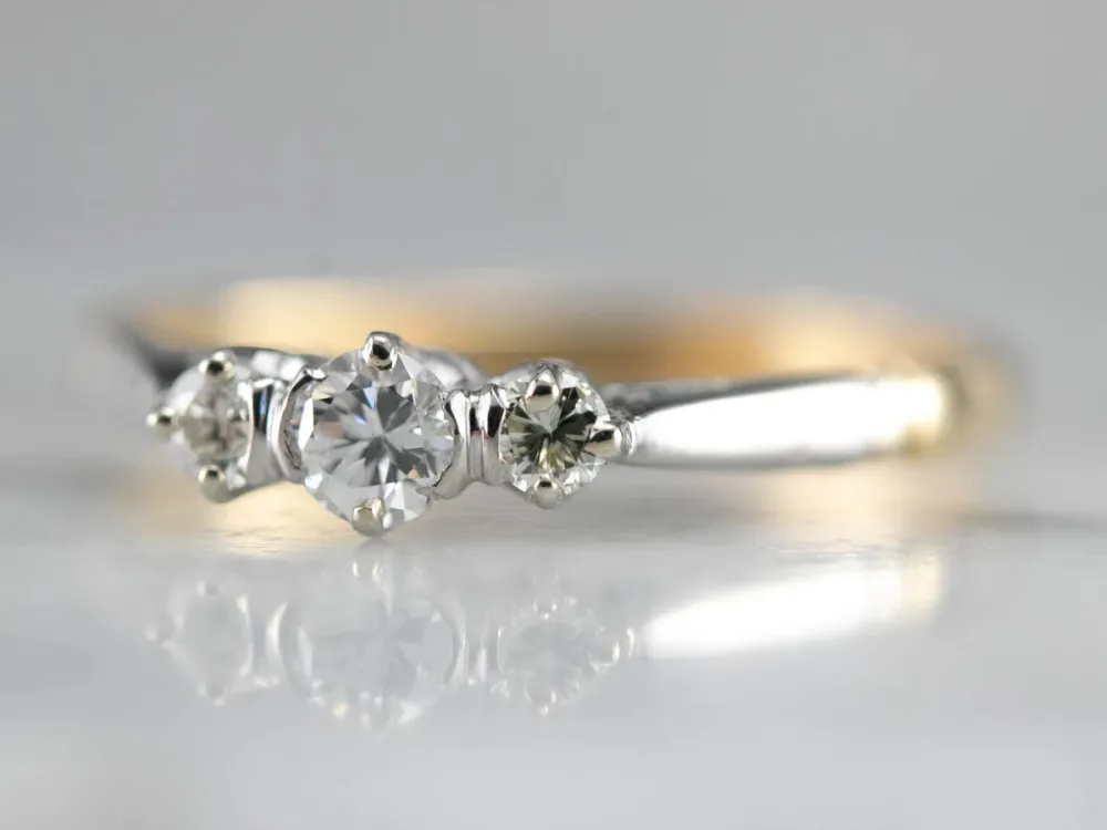 Retro Era Two Tone Diamond Engagement Ring