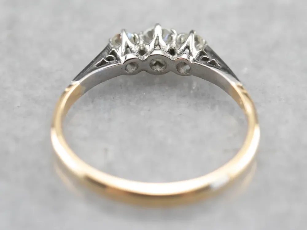 Retro Era Two Tone Diamond Engagement Ring