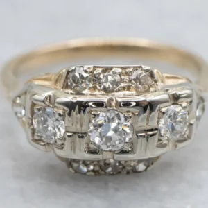 Retro European Cut Diamond Two Tone Ring