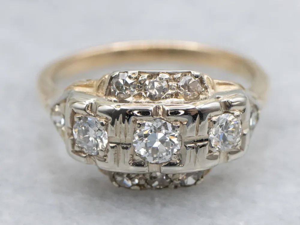 Retro European Cut Diamond Two Tone Ring