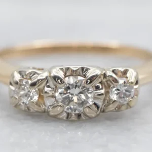 Retro Two Tone Diamond Engagement Ring