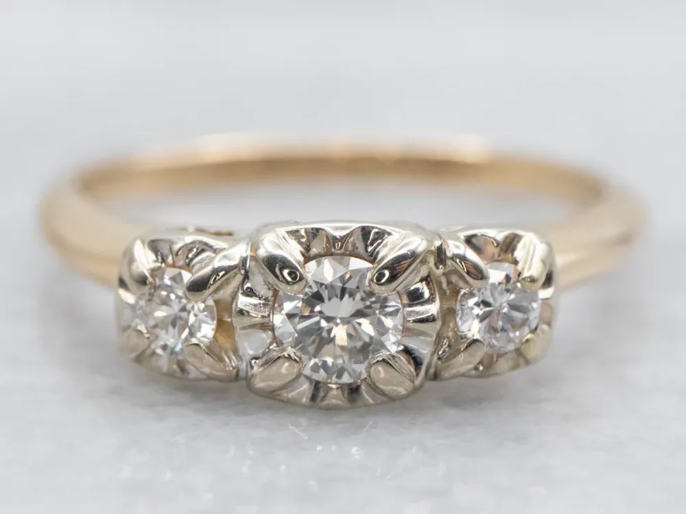 Retro Two Tone Diamond Engagement Ring