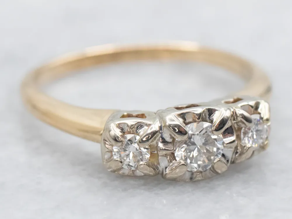 Retro Two Tone Diamond Engagement Ring