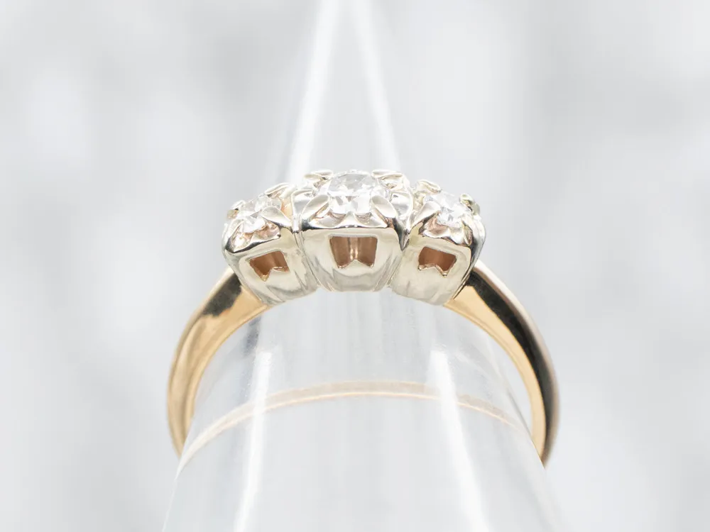 Retro Two Tone Diamond Engagement Ring