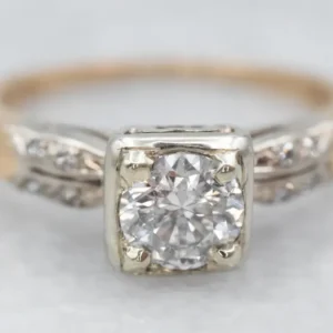 Retro Two Tone Gouden Diamond Engagement Ring