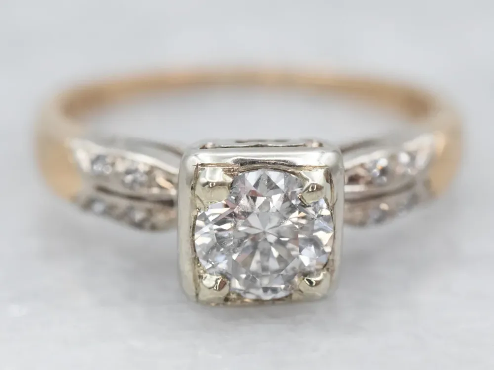 Retro Two Tone Gouden Diamond Engagement Ring