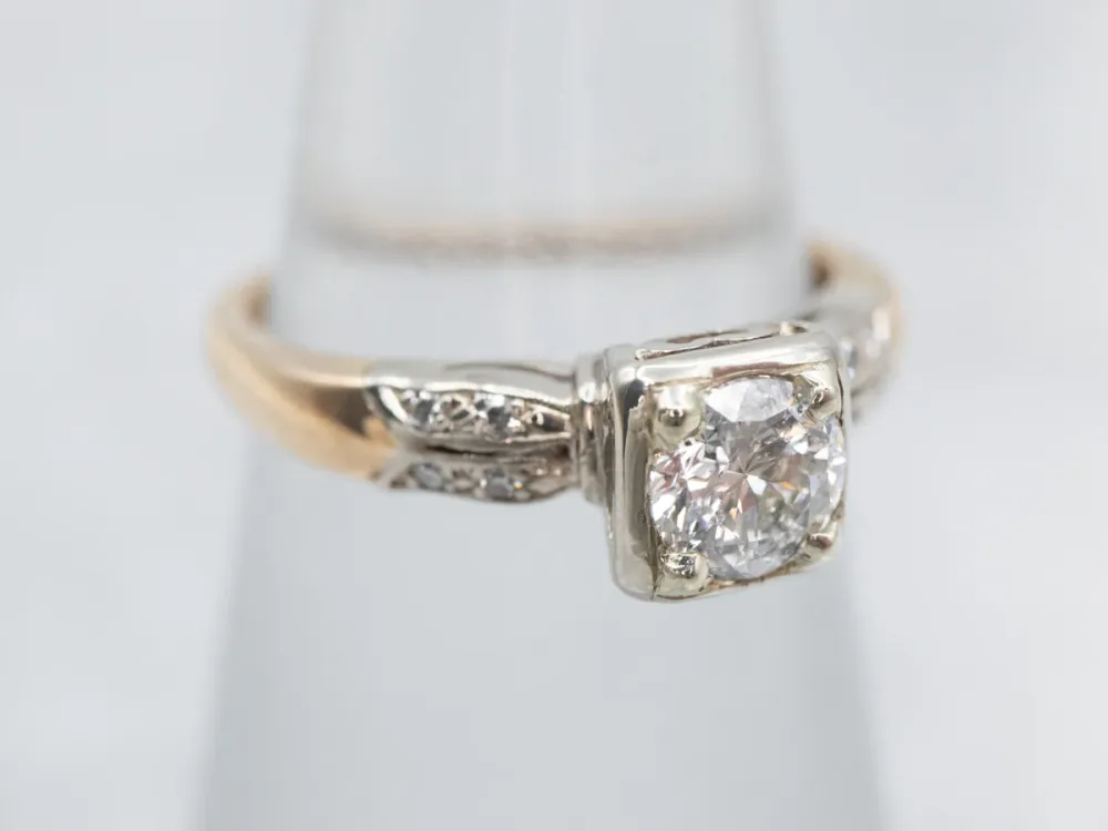 Retro Two Tone Gouden Diamond Engagement Ring