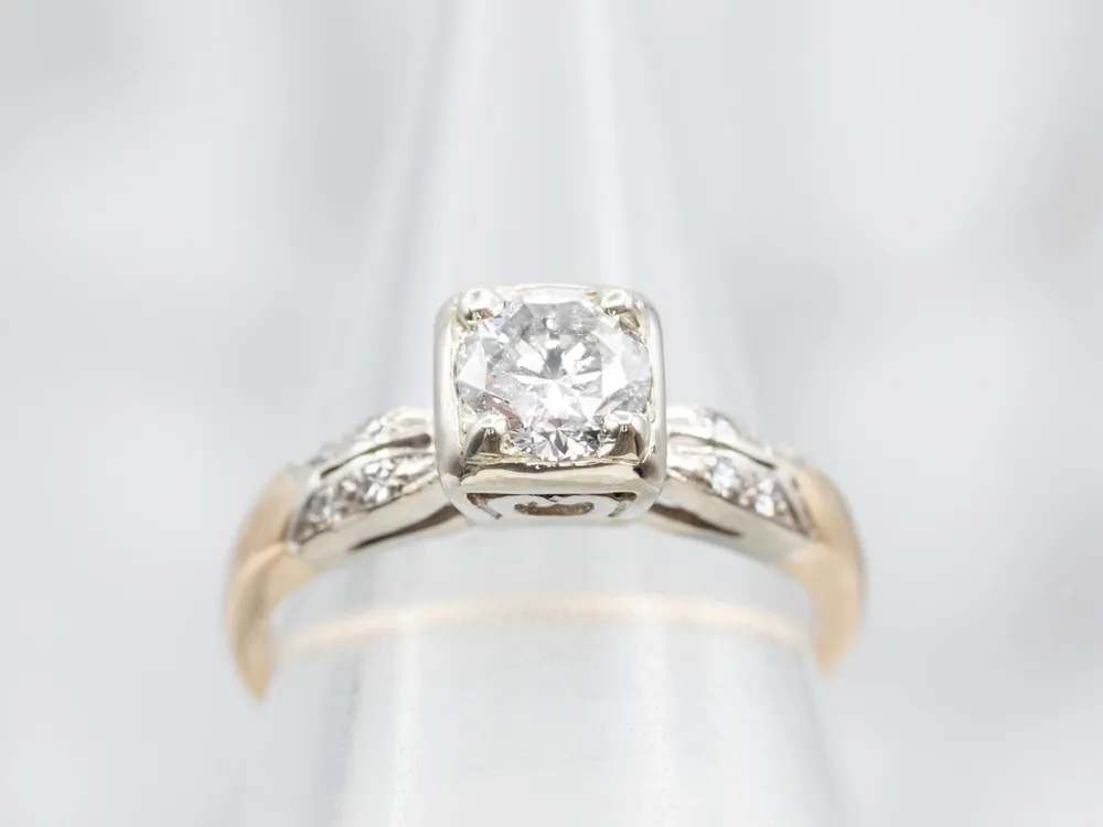 Retro Two Tone Gouden Diamond Engagement Ring