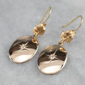 Rose Cut Diamond Two Tone Gouden Drop Earrings