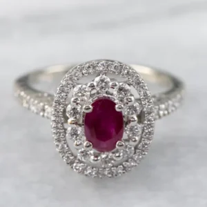 Ruby Double Diamond Halo Ring