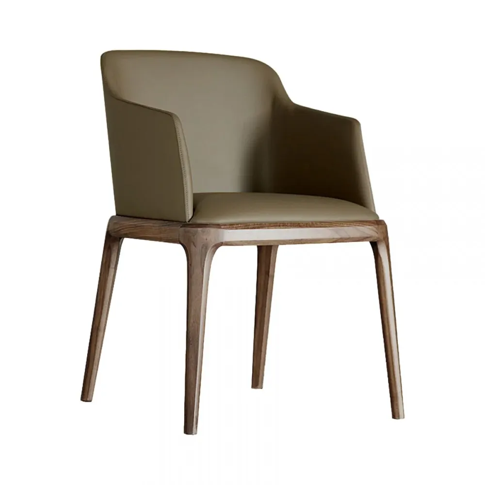 Scandinavian Leather Hotel Arm Chair Matte Finish Stevig Back Dining Chair (Set 2) Light