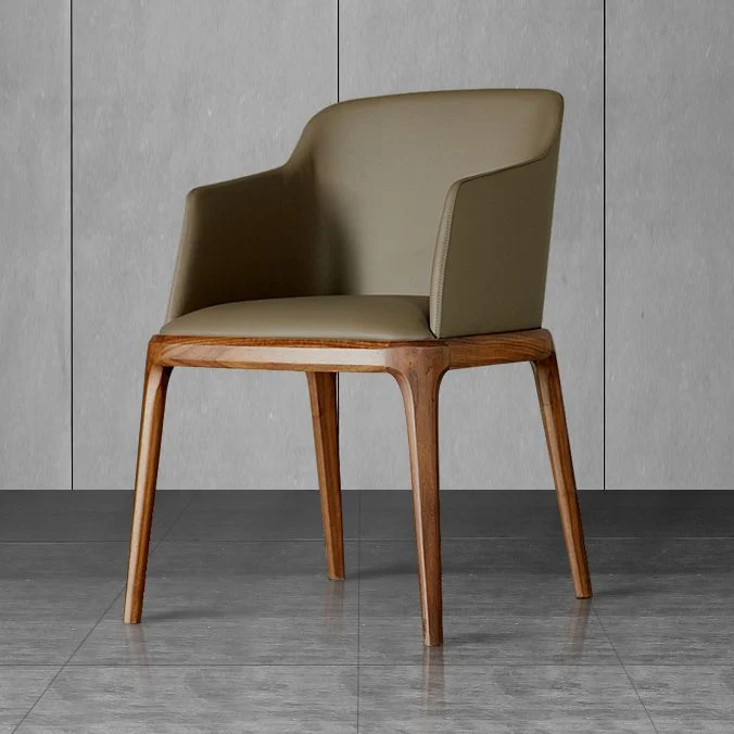 Scandinavian Leather Hotel Arm Chair Matte Finish Stevig Back Dining Chair (Set 2) Light