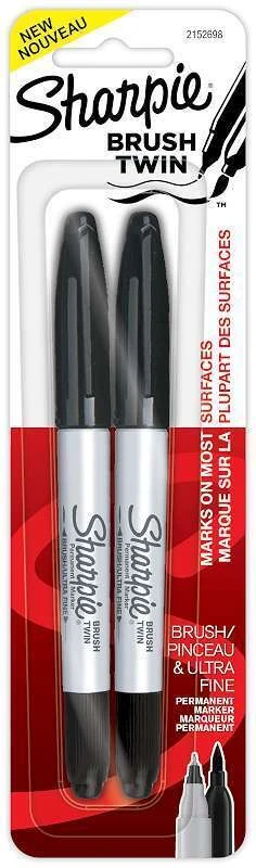 Sharpie Brush Twin Tip Permanent Markers Ebbenhout (2pcs)