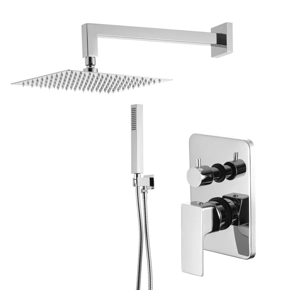 Shower kit two-way built- and 200 mm square showerhead chrome-plated messing Nix