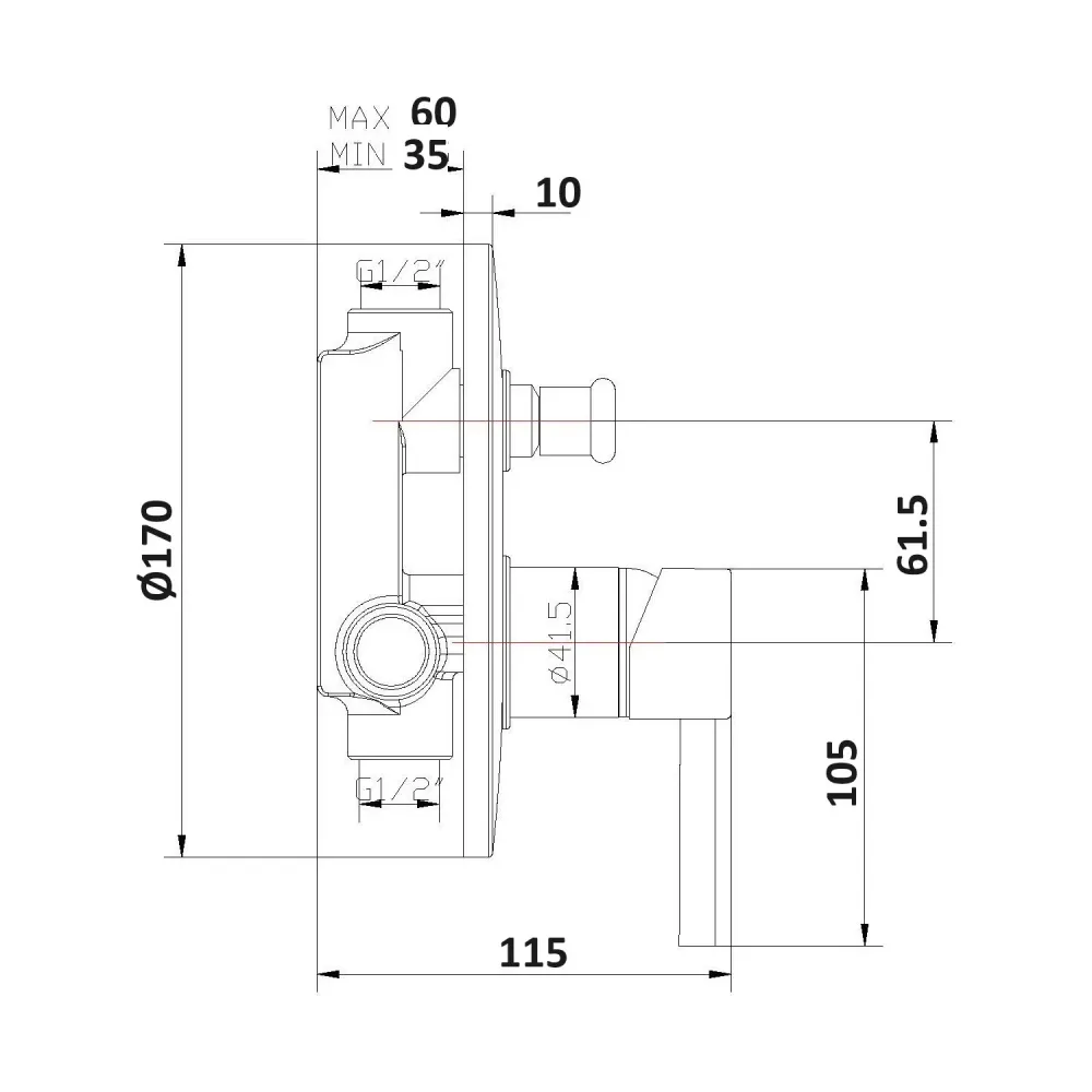 Shower kit two-way built- and 200mm round chrome-plated messing showerhead Hopper
