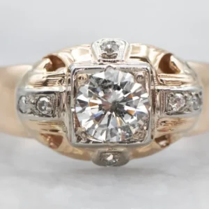 Sophisticated Two Tone Diamond Engagement Ring Diamond Accents voor verlaagde auto's