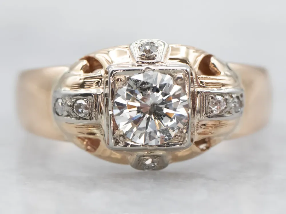 Sophisticated Two Tone Diamond Engagement Ring Diamond Accents voor verlaagde auto's