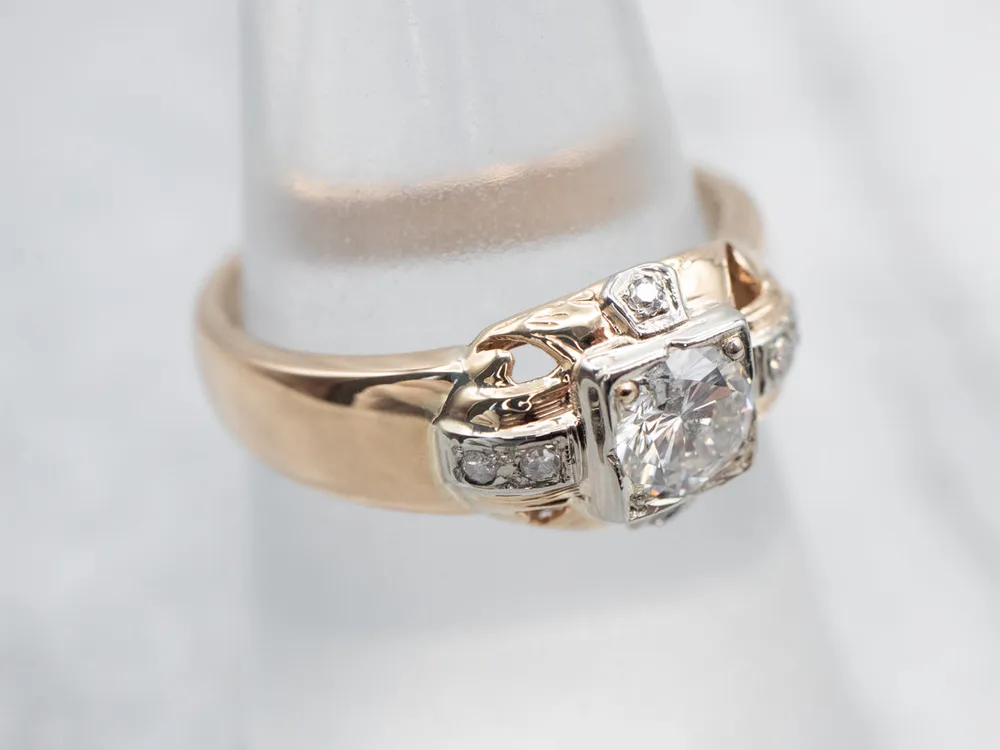 Sophisticated Two Tone Diamond Engagement Ring Diamond Accents voor verlaagde auto's