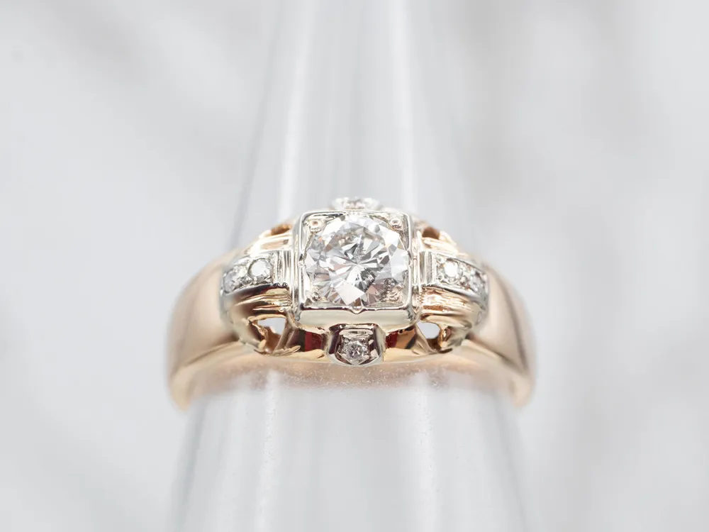 Sophisticated Two Tone Diamond Engagement Ring Diamond Accents voor verlaagde auto's