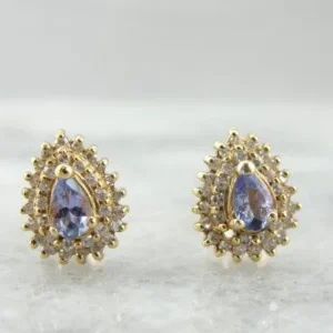 Tanzanite and Diamond Dubbel Halo Stud Earrings