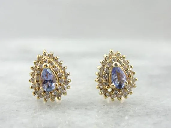 Tanzanite and Diamond Dubbel Halo Stud Earrings