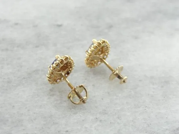 Tanzanite and Diamond Dubbel Halo Stud Earrings