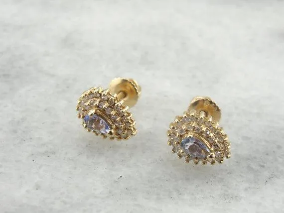 Tanzanite and Diamond Dubbel Halo Stud Earrings