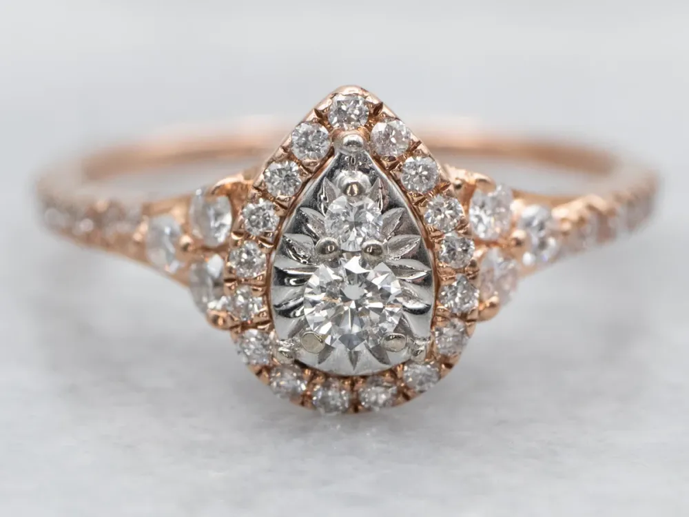 Two Tone Diamond Engagement Ring Diamond Halo zwarte poedercoating