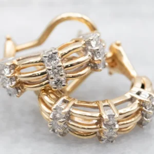 Two Tone Diamond Half Hoop Earrings met TÜV-goedkeuring