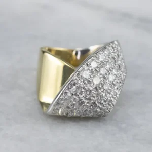 Two Tone Gold Diamond Statement Ring