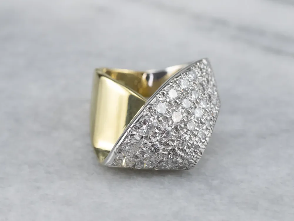 Two Tone Gold Diamond Statement Ring
